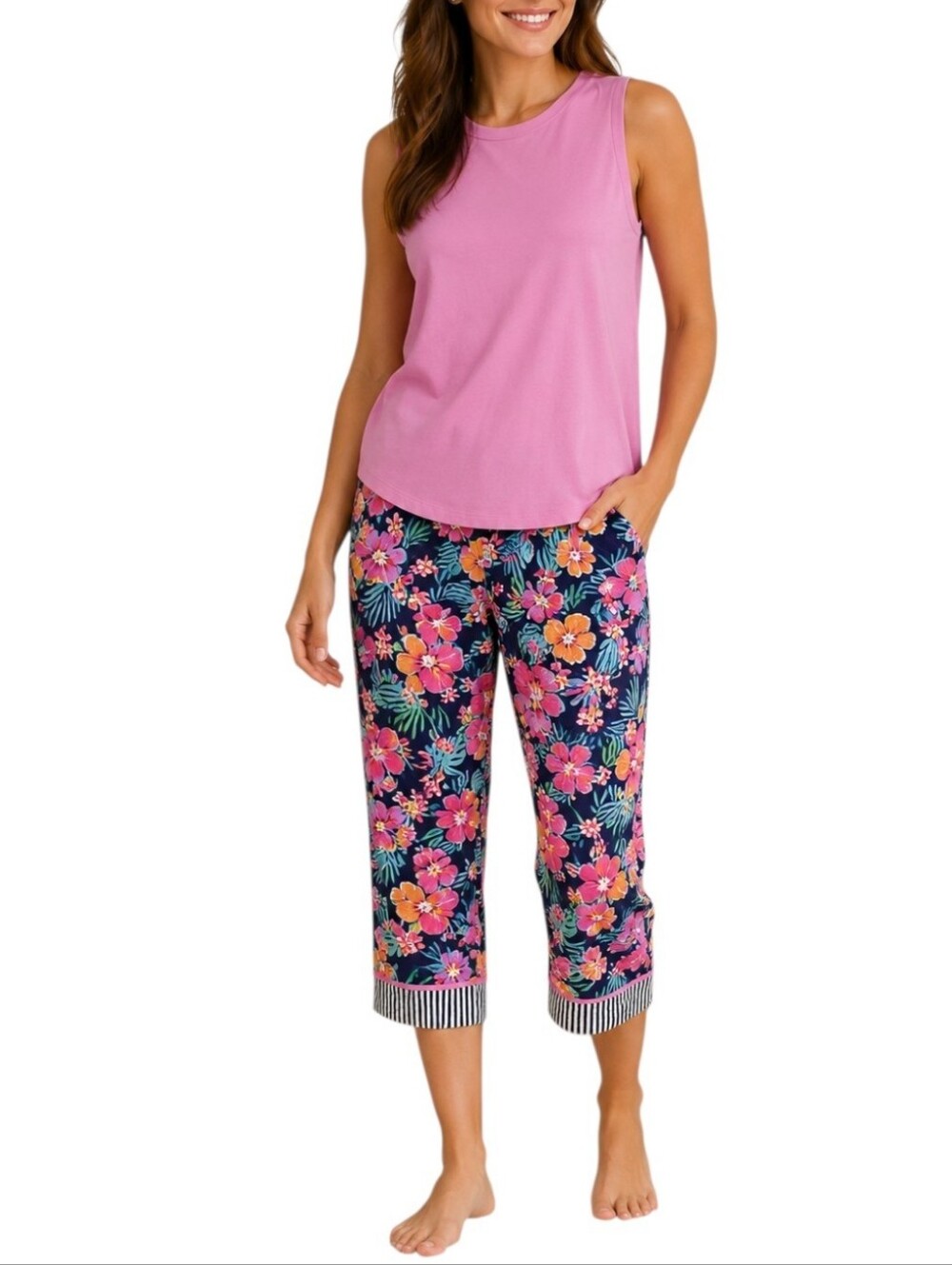 State of Day Tank Top & Cuddl Duds Cropped Pajama Pants Set Sz:Medium